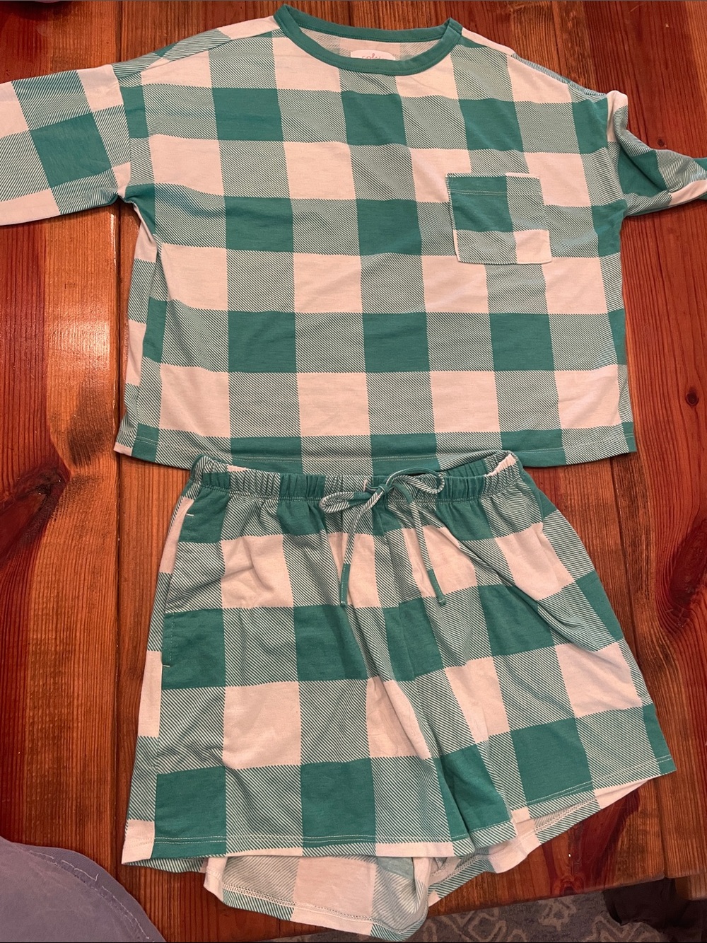 Colsie Teal and White Buffalo Check Pajama Set